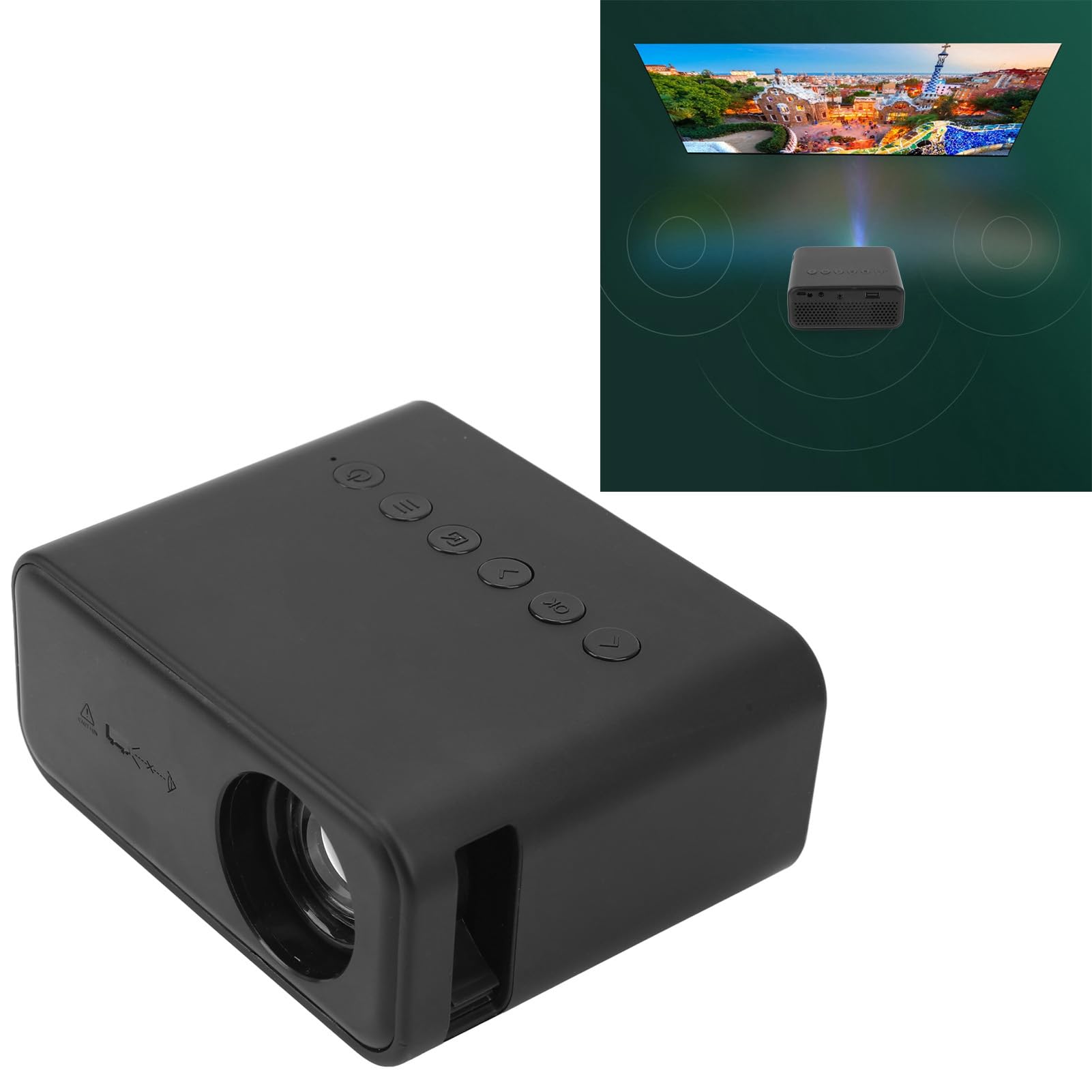 Mini Proiettore Videoproiettore LCD TFT con Telecomando da 15 a 100 Pollici 1920x1080 LED per la Casa (Spina europea)