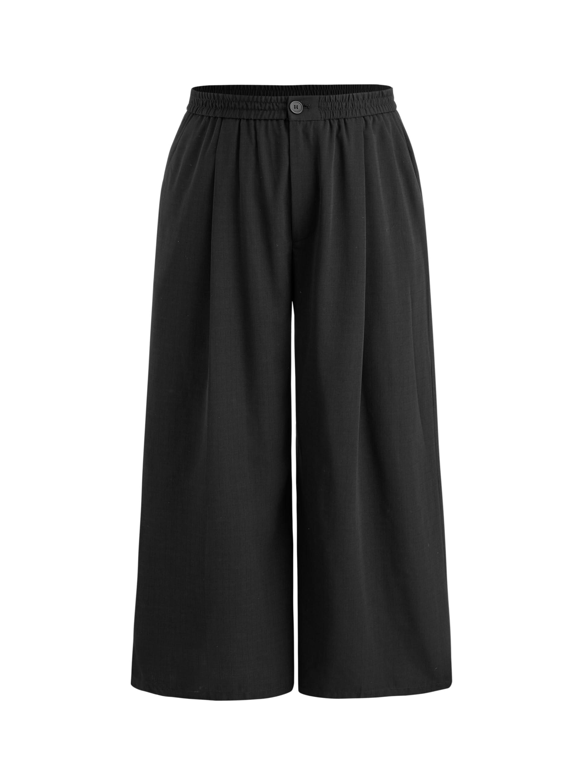 CIDER Solid High Waist Pleated Wide Leg Trousers Curve Plus