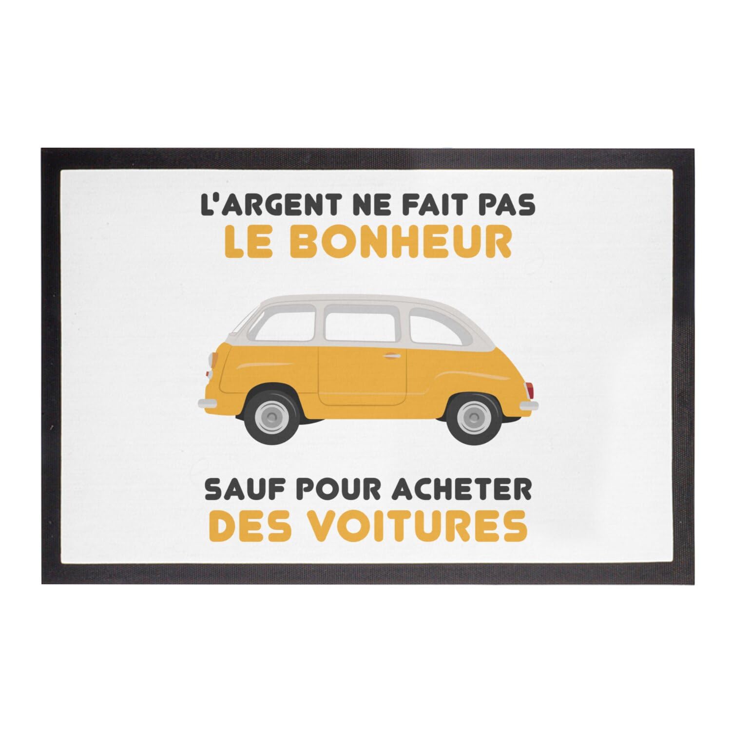 Paillasson Tapis Entrée Voiture Rétro Oldschool Blanc l'Argent Fait Pas Bonheur