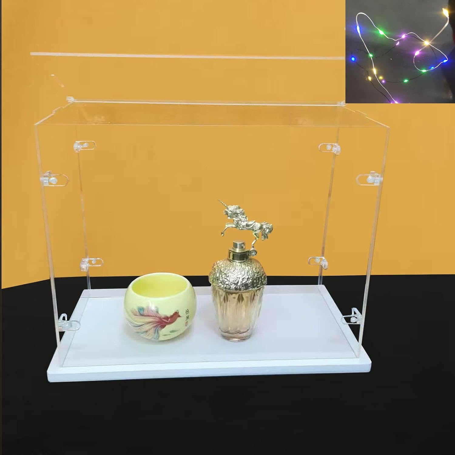 Clear Acrylic Display Cabinet Assembly, Thickened Base, top openable Door, Sturdy L-Shaped Buckle, dust Protection Cabinet for Action Doll Toy Collectibles (White, 30x20x20cm/12x8x8in)
