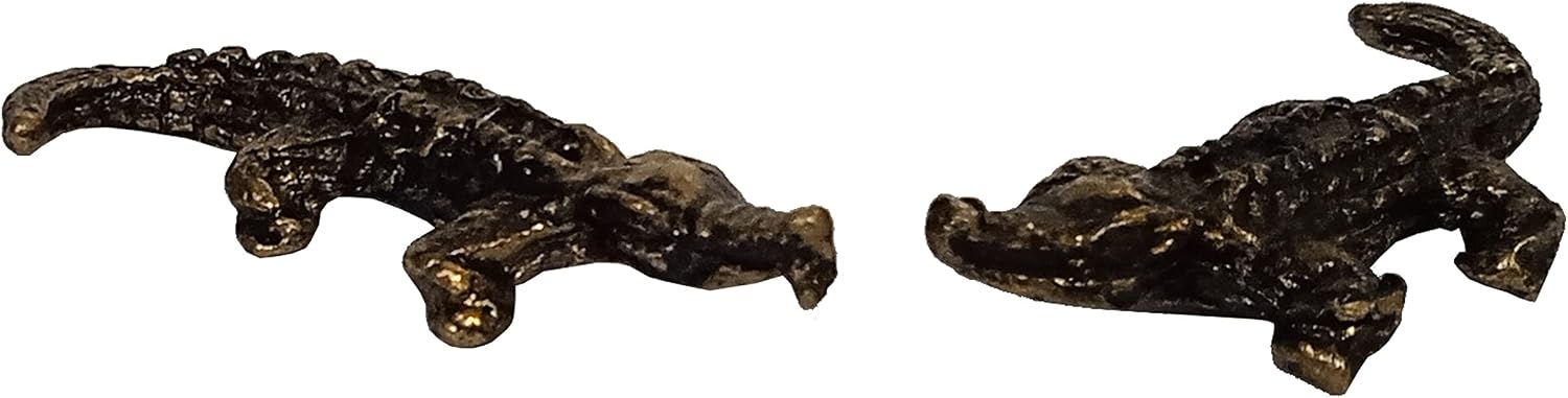Purpledip Metal Miniature Statue Crocodile Pair: Collectible Set of 2 Figurines (11235A)