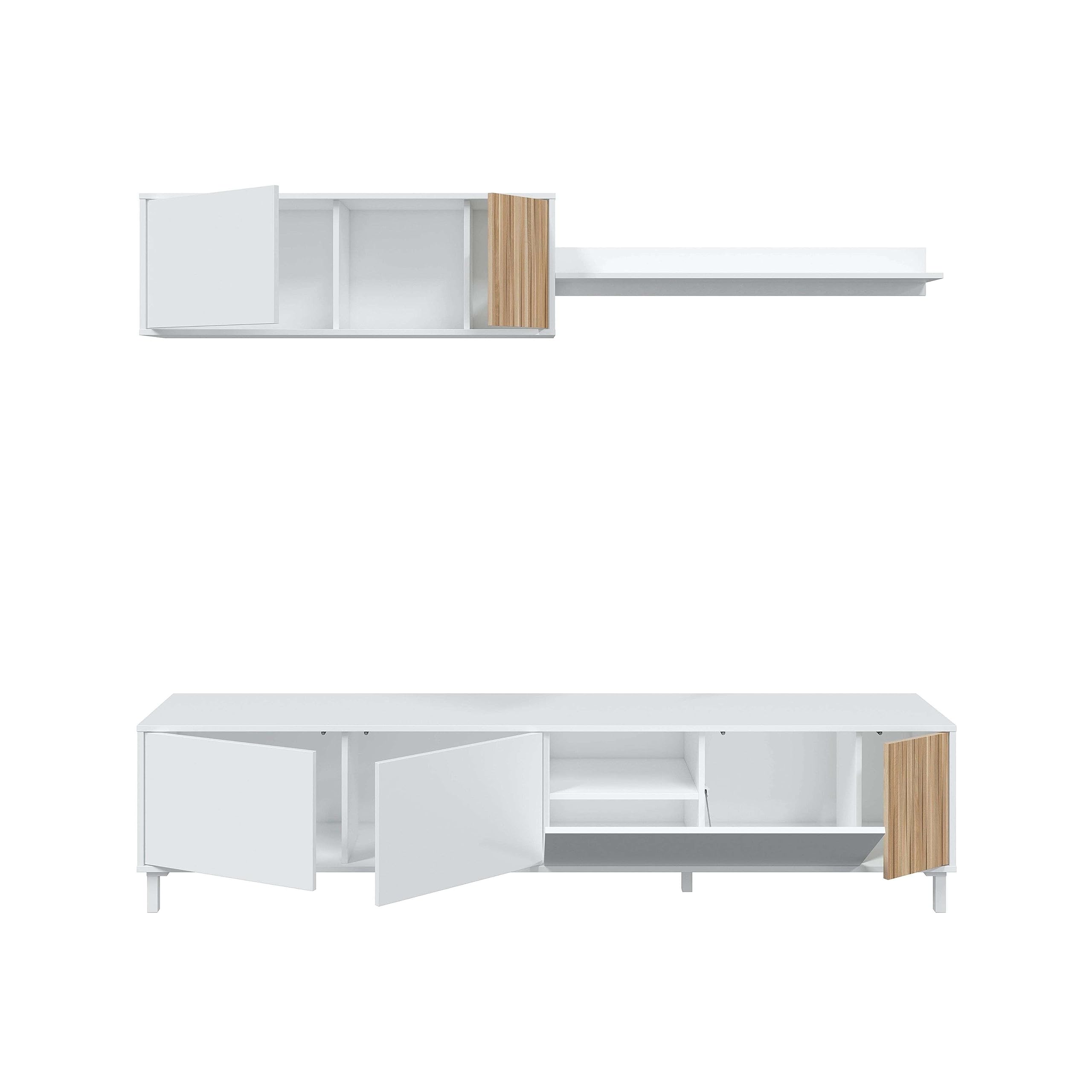 Habitdesign Muebles De Salón Ethna Blanco Artik Y Natur Estilo Moderno para Comedor 200x40Cm