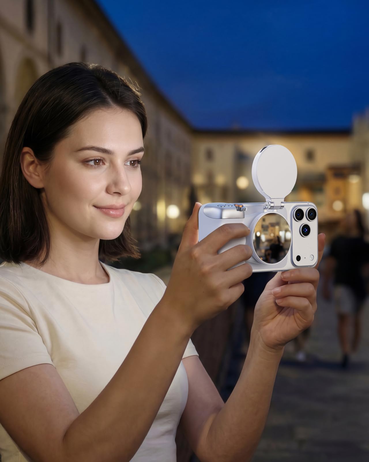 TELESIN Verbessertes 4-in-1 Magnetisches RGB-Selfie-Ringlicht mit Spiegel und Handyhalterung, wiederaufladbares tragbares Clip-On-Fülllicht für iPhone, Samsung, TikTok, Vlogging, Make-up, Fotografie,