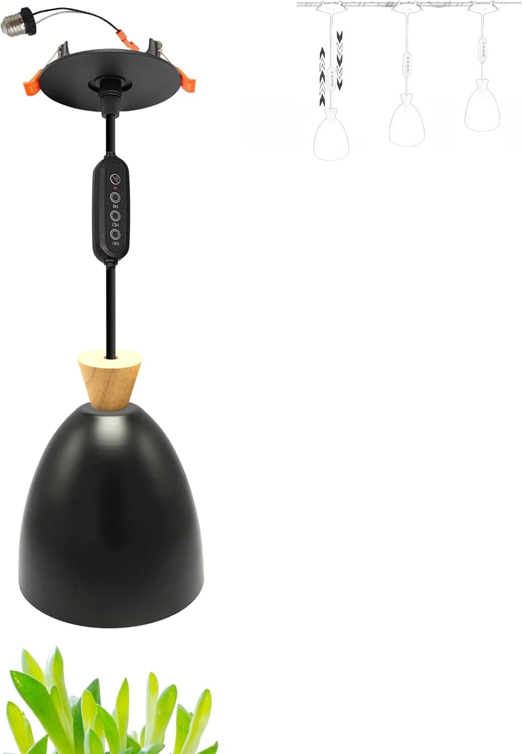 Downlight, Plant Growing Light, Compatible with E26 Base, 24 Hour Timer, Auto On, Adjustable Cord Length, 10W LED, Full Spectrum, 4500K, Bulb Included, Auto On/Off Time Setting, Hanging