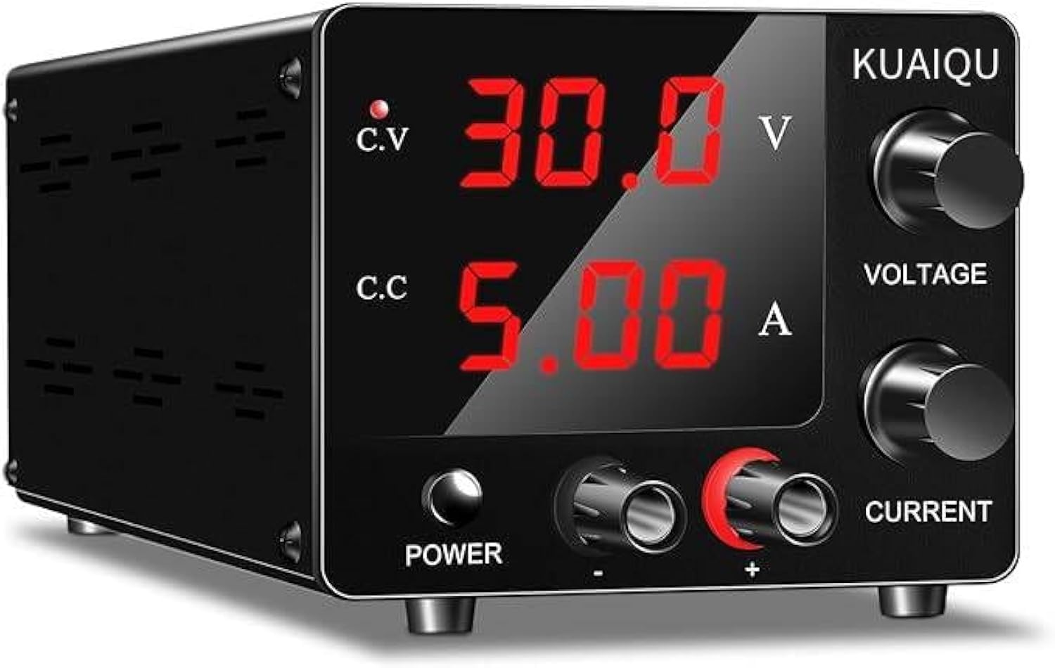 DC Power Supply Variable, 30V 5A Adjustable Switching Regulator with Encoder, Upgraded 3-Digit LED Display, Miniature Regulated DC Bench Power Supply, Use for Electrolysis and Plating Etc.