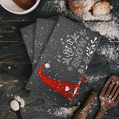 Duophi Christmas Holiday Kitchen Towels Set Santa Claus Gnome Dish Towels Winter Snowy White Snowflake Dishcloths 2 Pack, 18X28 Inches Absorbent Soft Cotton Dish Cloths Bar Towels & Tea Towels #TOP1