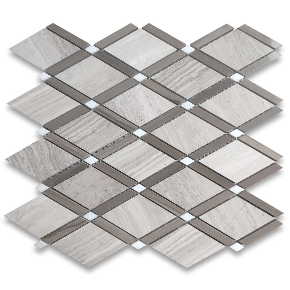 Stone Center Online Athens Silver Cream Marble Diamond Lattice Mosaic Tile  w/Thassos White Athens Gray Polished Kitchen Bath Wall Floor Backsplash  Shower (1 Sheet) - - Amazon.com