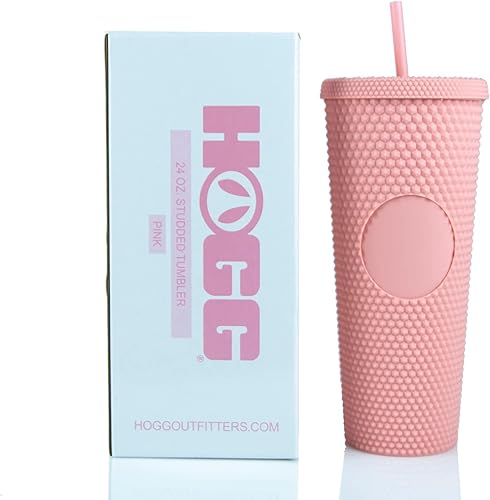 Hogg Vaso de 24 onzas con tapa y pajita, para bricolaje, personalizable con brillo o purpurina, vaso Venti texturizado reutilizable, aislamiento de