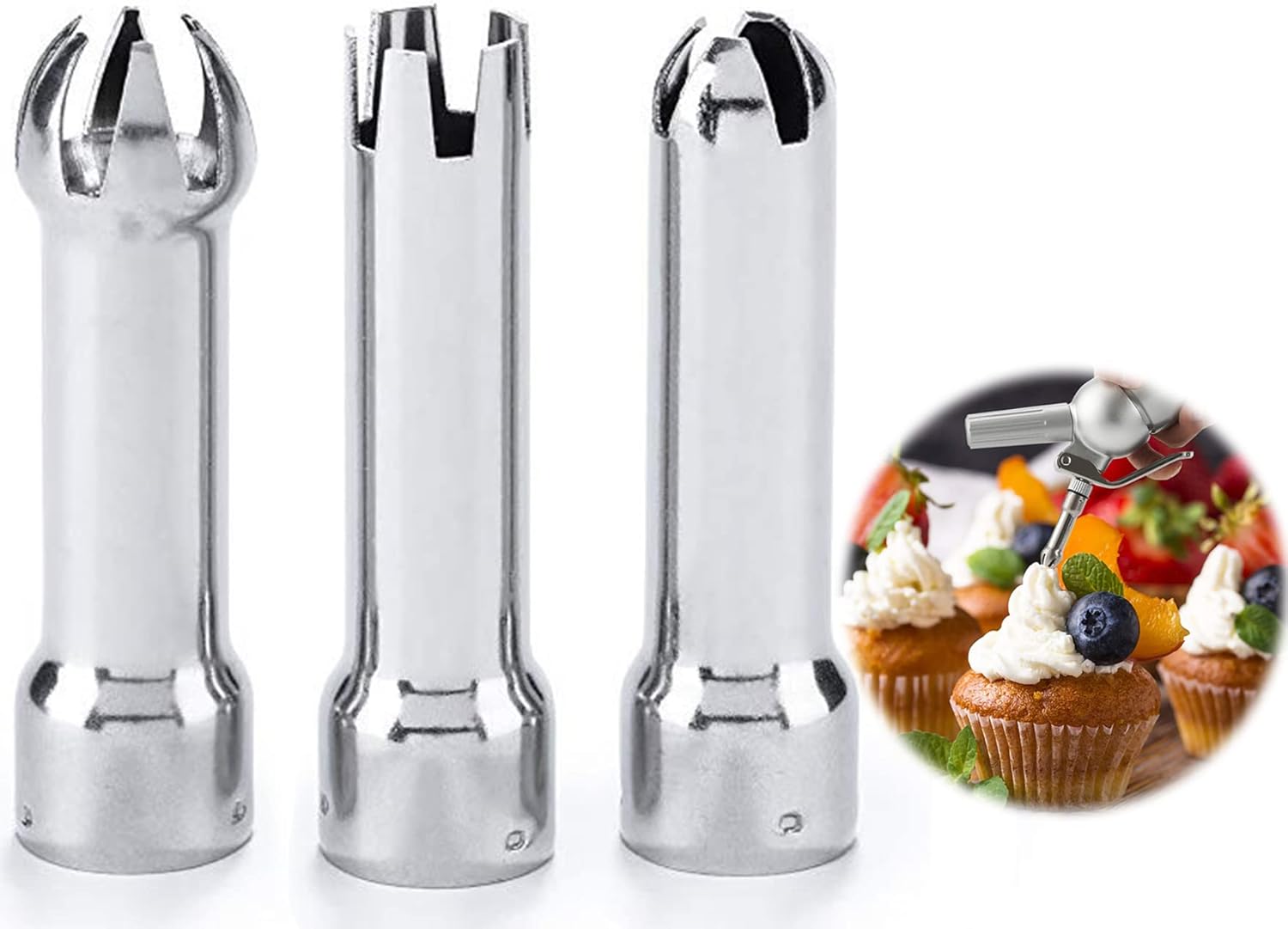 BIGSHELESH Stainless Steel Nozzles Set of 3 Piping Nozzles for Cream