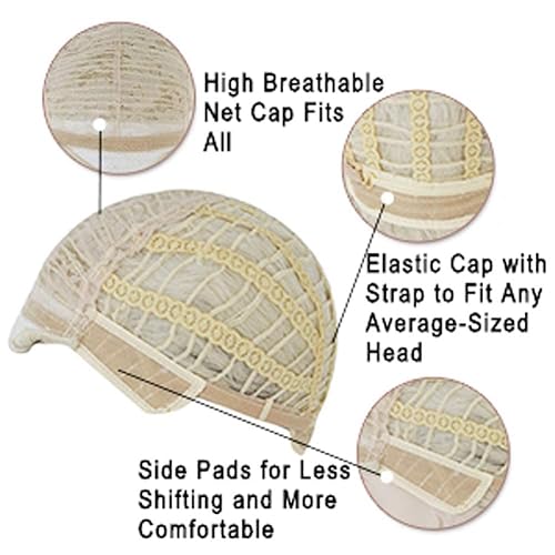 Miniatura 7 de Anogol Gorro de pelo + peluca de cosplay rosa claro, peluca larga sintética para mujeres y niñas, pelucas onduladas de Lolita rosa con 2 pinzas para