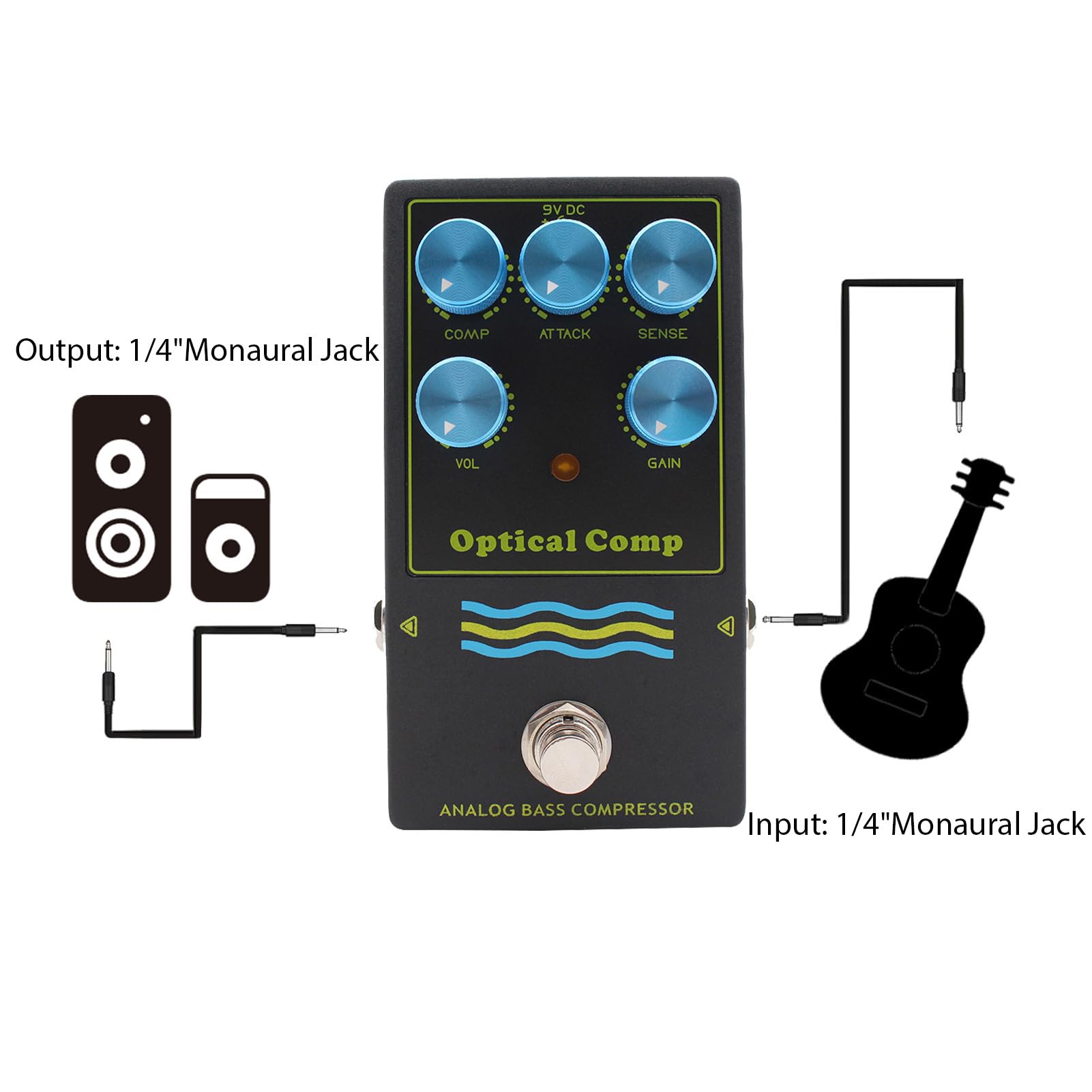 Pedał Kompresora Basowego, Analogowy Obwód Optyczny True Bypass 5 pokręteł Dynamic Control Kompaktowy pedał Efektów z czułością Progu Odwrotnego do Gitary Elektrycznej i Basu