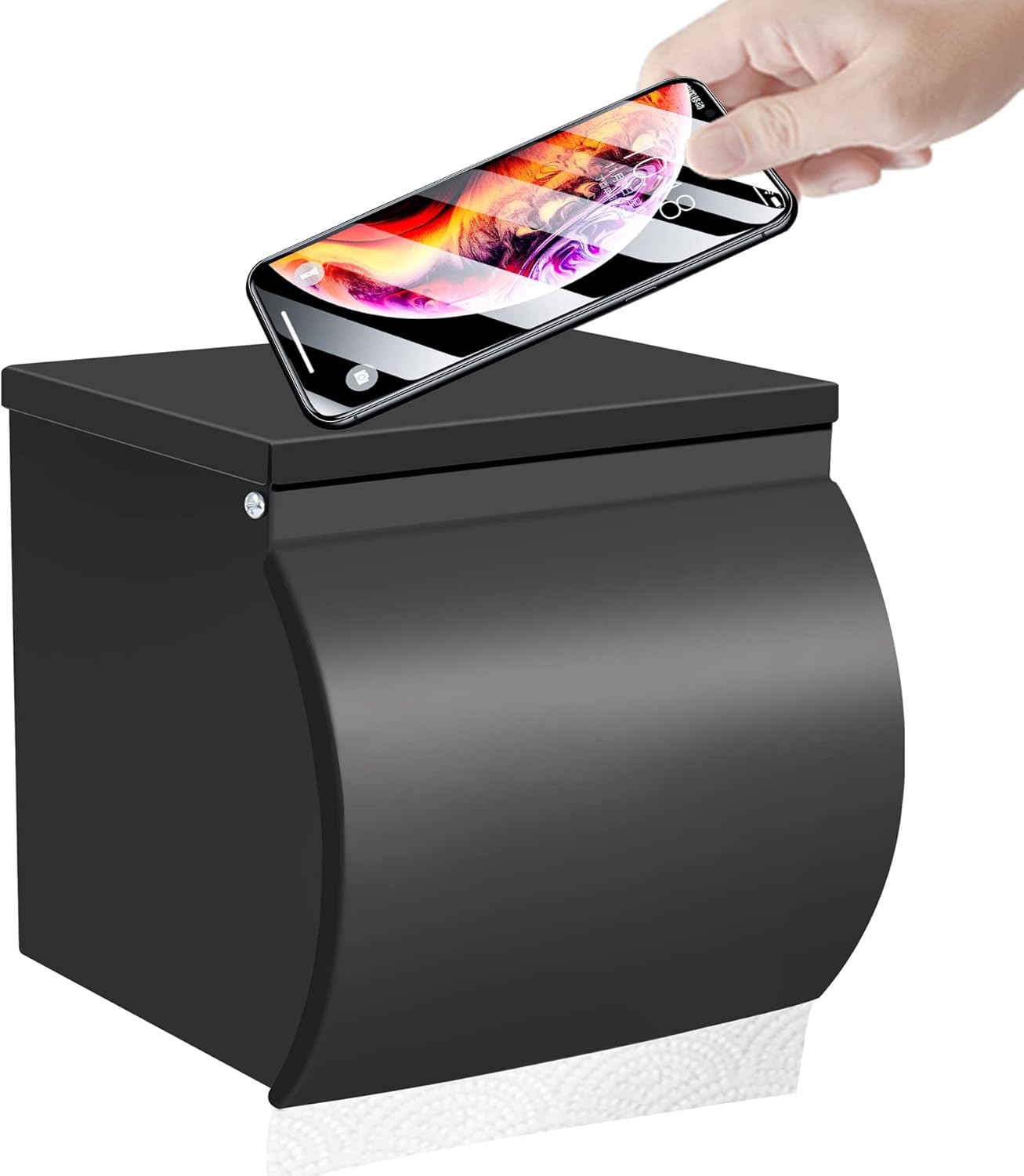 Self Adhesive Toilet Paper Holder with Phone Shelf Stainless Steel Wall Mounted Toilet Paper Roll Holder, Fits Mega Rolls Size Rustproof Stainless Steel Self Adhesive Toilet Paper Holder