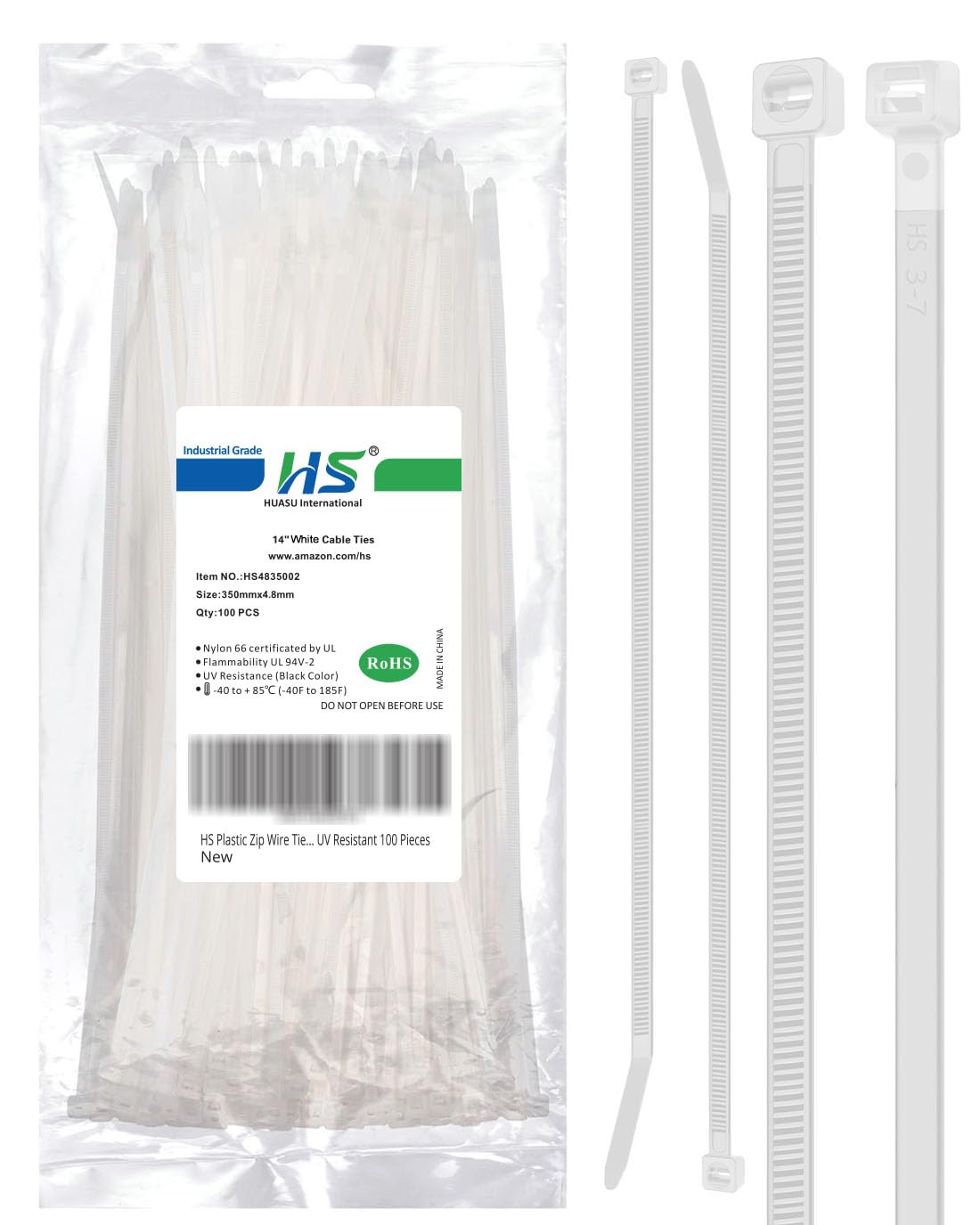 Amazon.com: HS 14 Inch Zip Ties White 50 Pounds Tensile