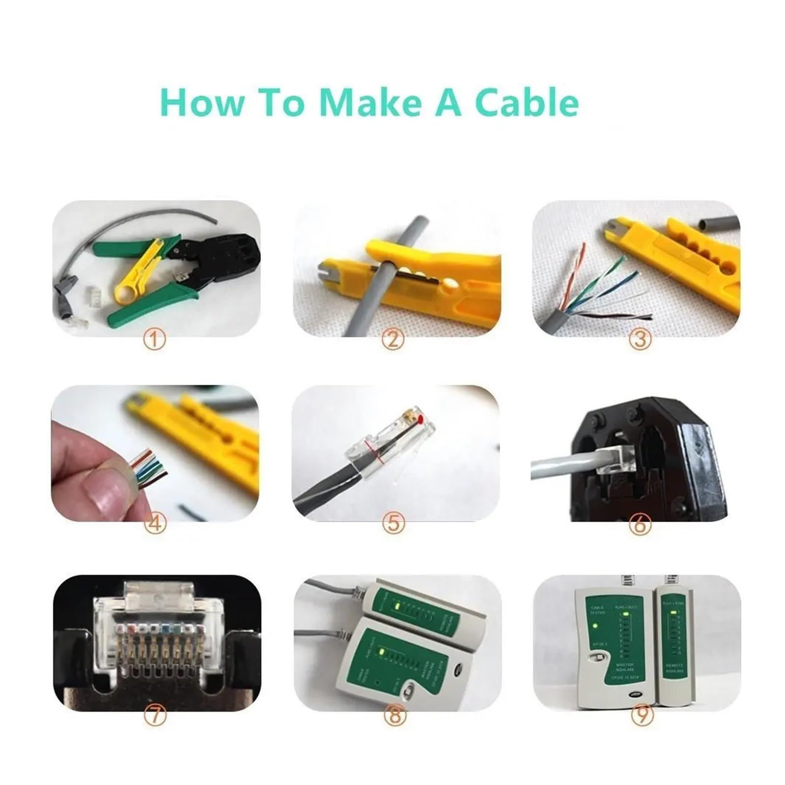 Kit de Herramientas de Red Mantenimiento de Ethernet Comprobador de Cables Crimpadora Juego de reparación con Bolsa(2)