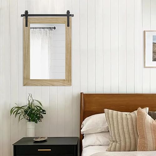 Miniatura 5 de AAZZKANG Espejos rústicos para pared, espejo rectangular grande para puerta de granero con marco de madera para baño, dormitorio, sala de estar,