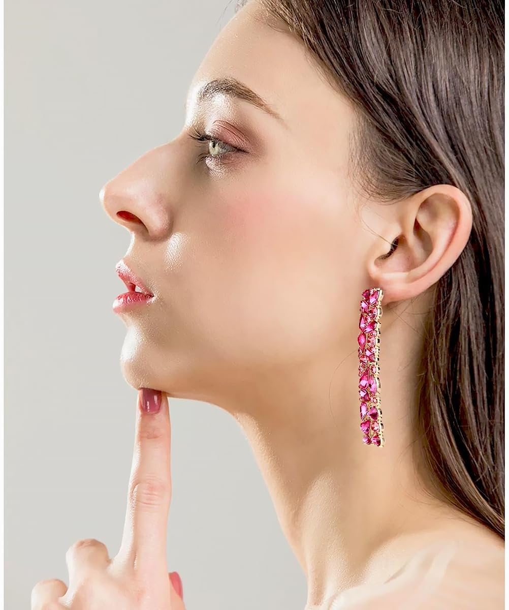 KELMALL Elegant Rhinestone Rectangle Earrings Trendy Crystal Geometric Drop Dangle Statement Earrings for Women - Image 5