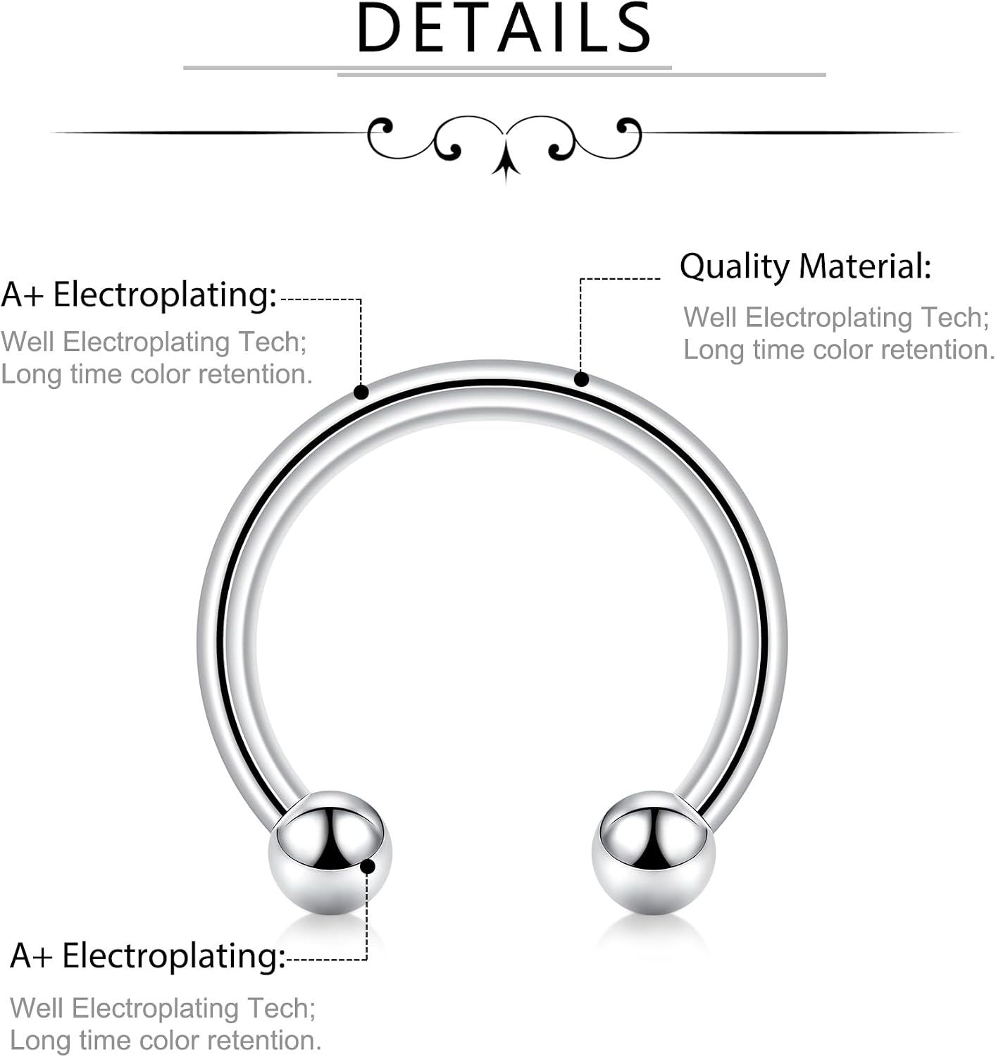 D.Bella 16G 18G 20G Horseshoe Septum Rings Surgical Steel Nose Piercing Jewelry Cartilage Helix Tragus Earring Hoop Eyebrow Lip Retainer for Women Men 6mm 8mm 10mm 12mm image 2