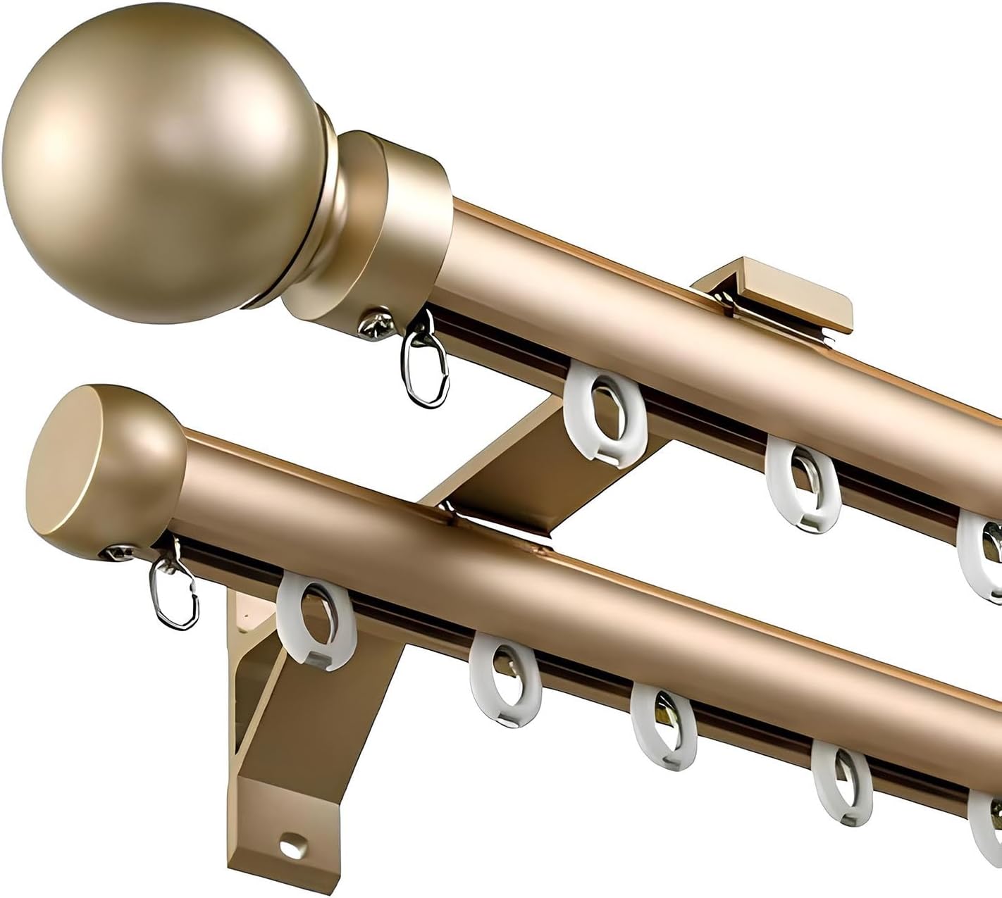 Double Curtain Track Curtain Rods for Windows 70-600cm Aluminum Heavy Duty Curtain Rail Set with Metal Finials for Living Room Bedroom Kitchen(Gold,350cm/11.5ft)