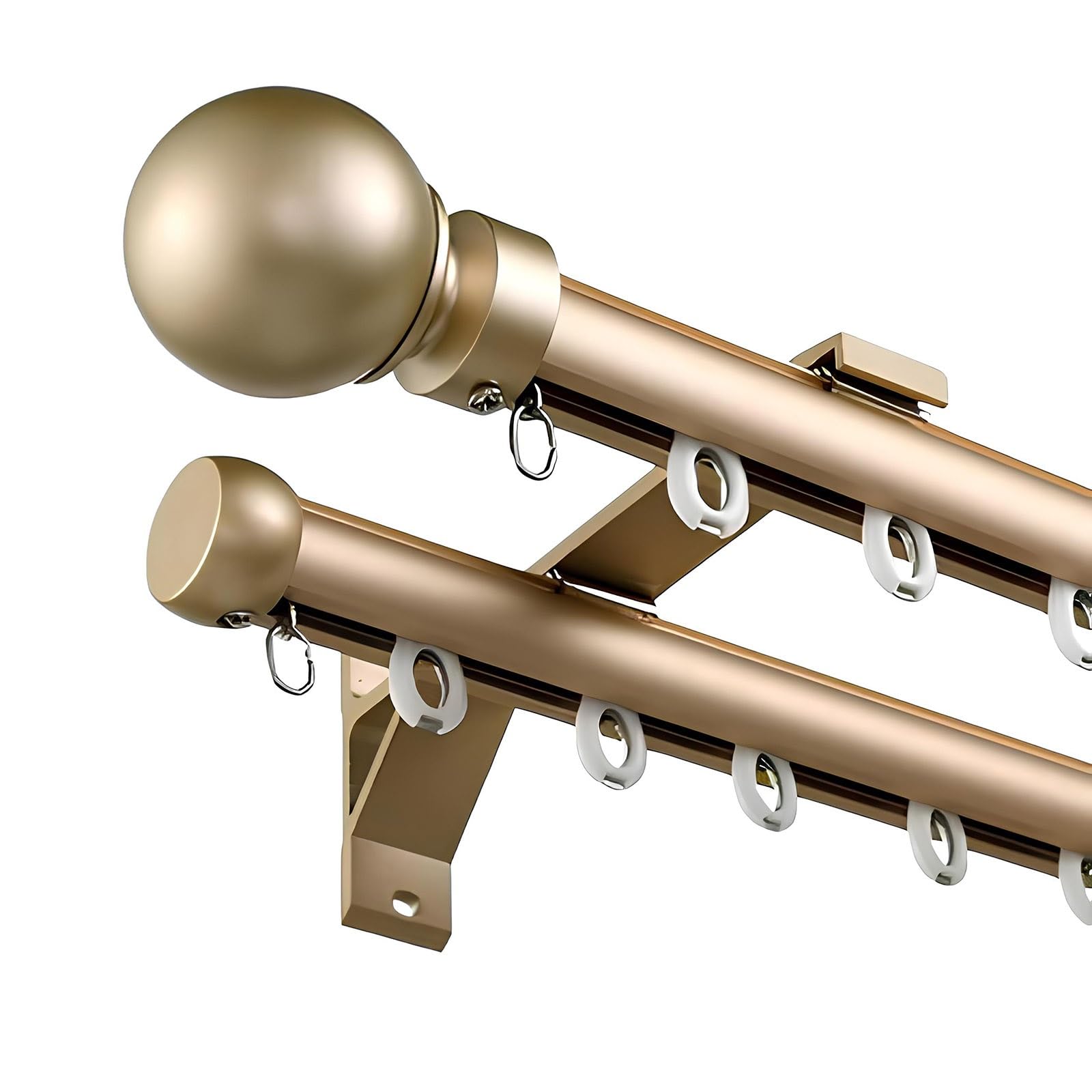 GLDYTVF Double Main Track Curtain Rods 70600cm Aluminum Heavy Duty Rail Set with Metal Finials for Living Room Bedroom KitchenAdjustable 12.5ft (380cm)