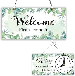 PLIGREAT Open Closed Sign for Bussiness, Watercolor Leaves Open Signs Double Sided Welcome Hours Plaque for Retail Store Bar Bakery Shop Window Wall Decor Hanging Door Sign with Chain