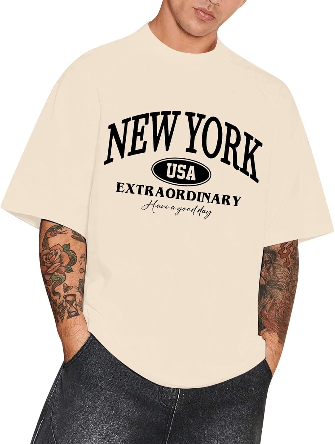 Men's 1898 Brooklyn New York Letter Print Graphic Tees Oversized T
