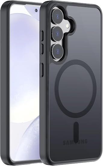 Hualele Magnetic for Samsung Galaxy S24 Plus Case & S25 Plus Case, Compatible with MagSafe, Military Grade Drop Protection Slim Translucent Shockproof with Anti-Fingerprint Phone Case,Black