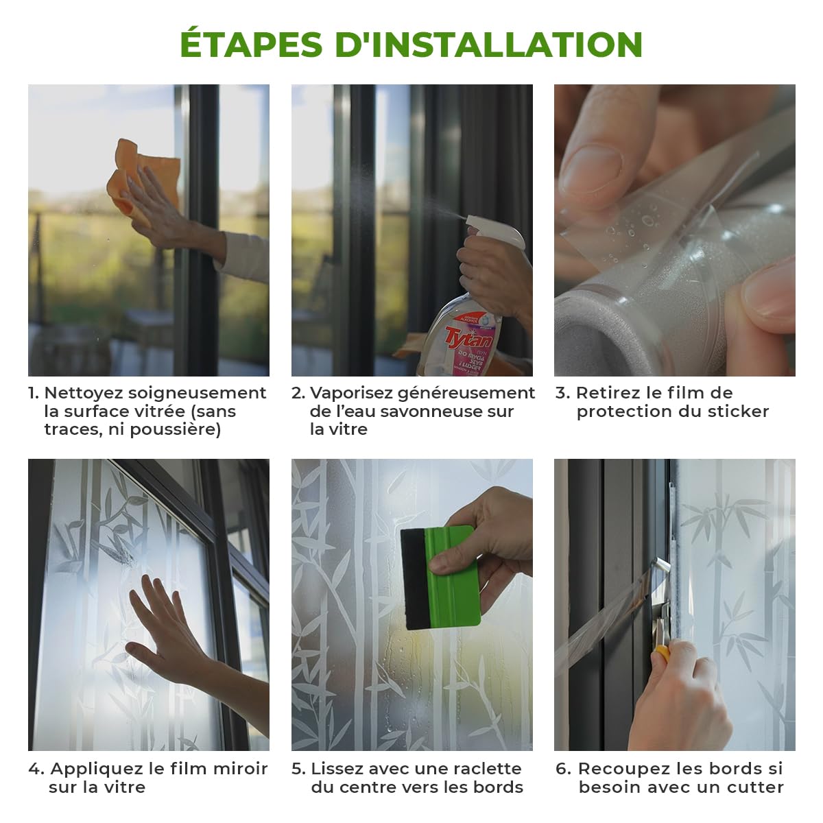 Ambiance Sticker Klebeband, Blickdicht, Bambus, für Fenster, elektrostatisch, Blickdicht, UV-Schutz, 45 cm x Länge 3 m | Hitzeschutzfolie, elektrostatisch, Anti-Hitze, UV-Schutz und reduziert Hitze, wasser- und kratzfest