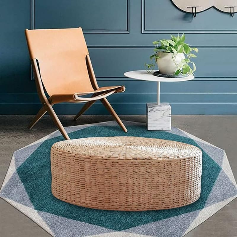 MagiDeal Natúr Szalma Padlópárna Tatami Boho Stílusú Kézzel Szőtt 40x40cm