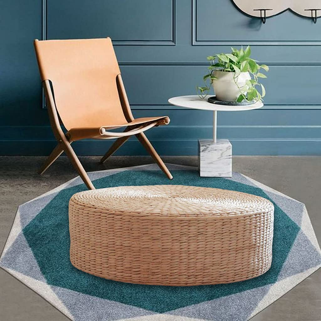 Fenteer Coussin de Sol, Tapis de Tatami Rond, 40 cm Coussin de Tatami Rond Oreiller de Sol Coussins de Sol Paille méditation Tapis de Yoga Doux Oreiller de