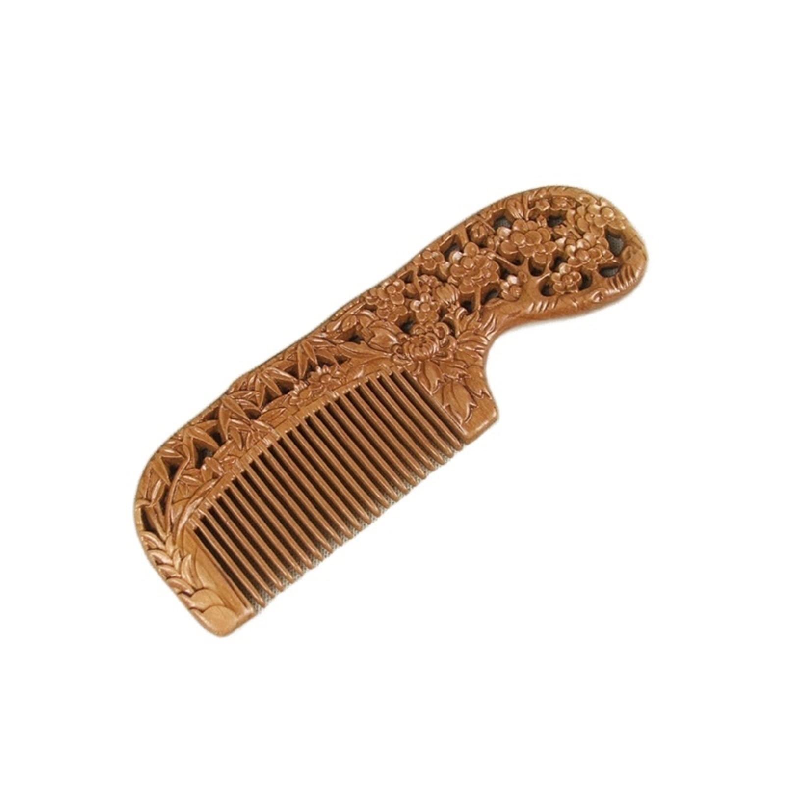 Peigne en bois de santal multi-dents sculpté pour cheveux bouclés et secs sans électricité
