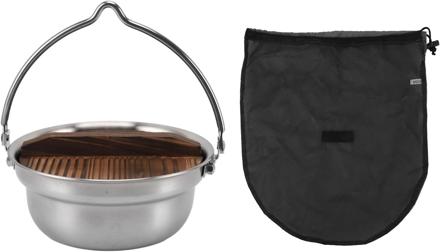 Pssopp Portable Stainless steel Cooking Set,Camping Cookware Kit Non Stick Pot Pan Kettle Set Camping Hanging Pot Cookware Picnic Campfire for Travel Hiking Outdoor (1.8L)