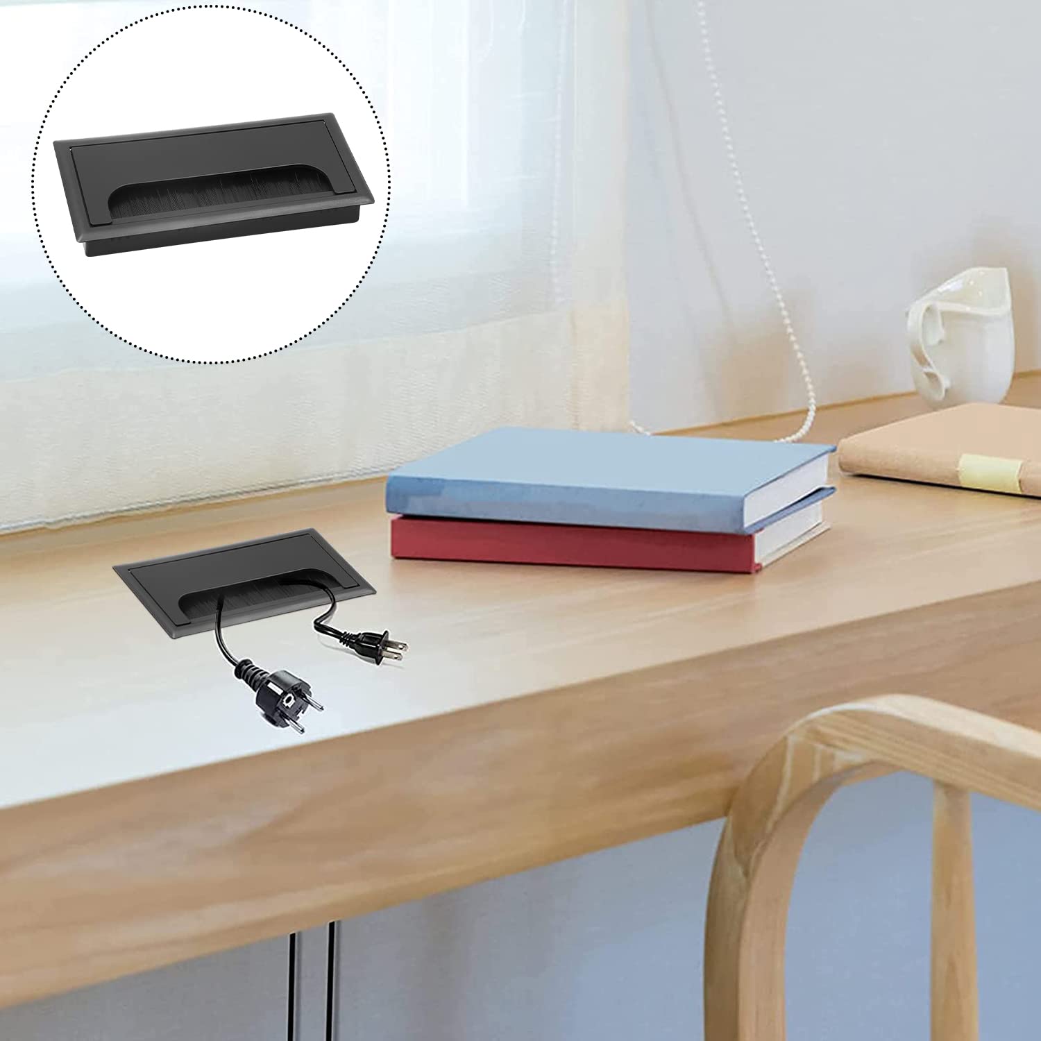 Gedotec Exit G11 Eco Cable Grommet Black Square With Brush Seal | Cable Outlet Desk | Aluminium Cable Box Recessed | 100 X 100 Mm | 1 Piece - Cable - View #11