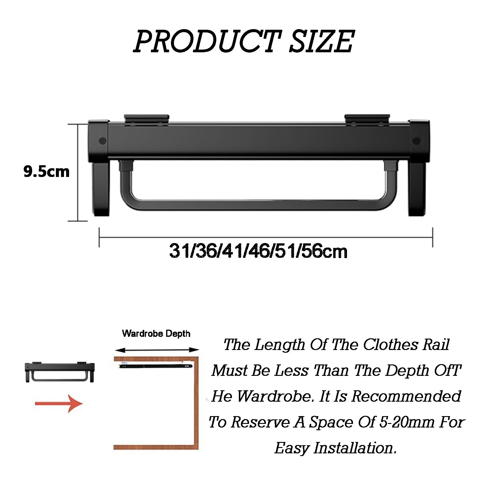 Appendiabiti Estraibile, Barra Appendiabiti Regolabile per Armadio, Ideale per Risparmiare Spazio in Camera da Letto e Lavanderia (56 cm)