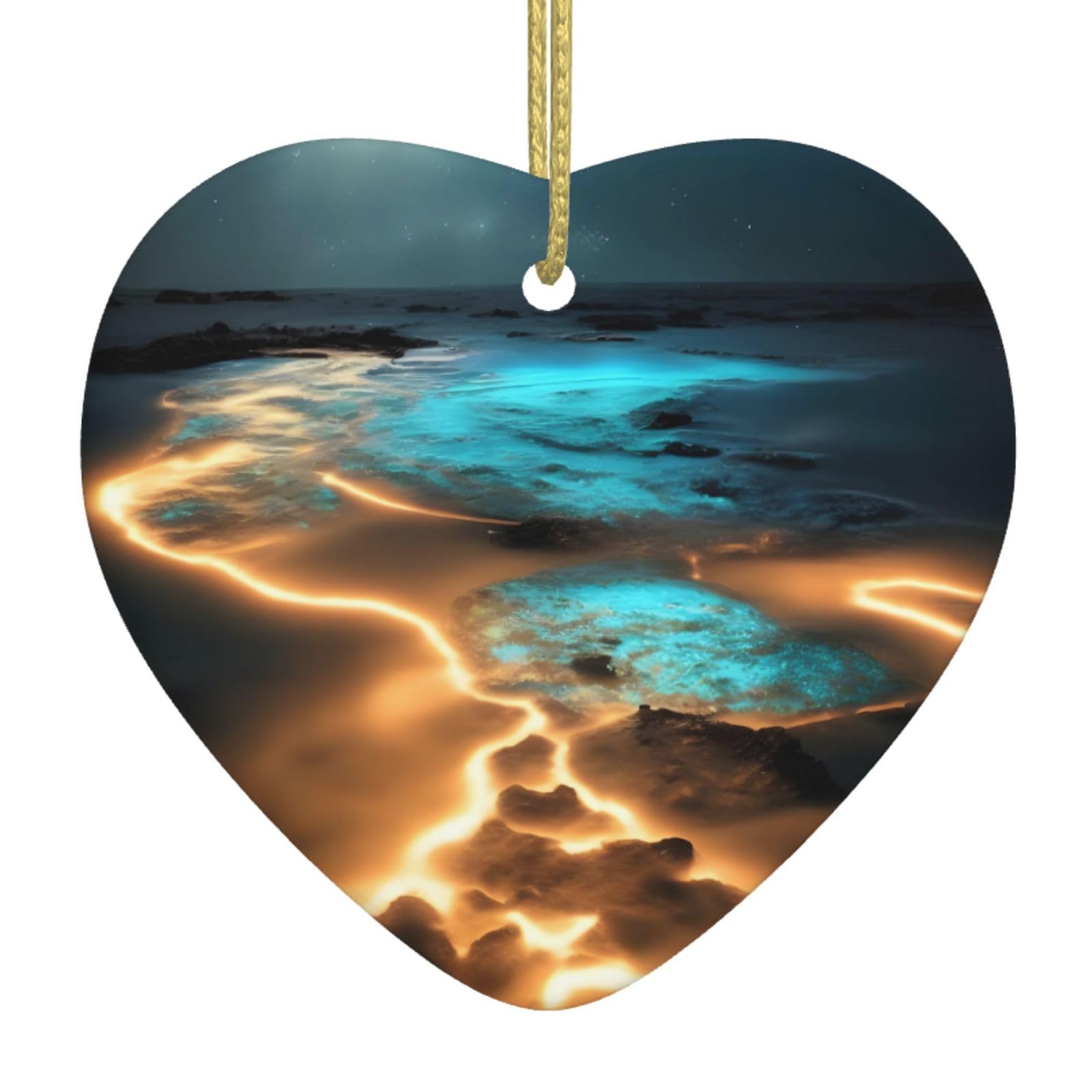 View Under The Moon Ceramic Christmas Heart Pendant with Silk Thread, Christmas Tree Home Decoration