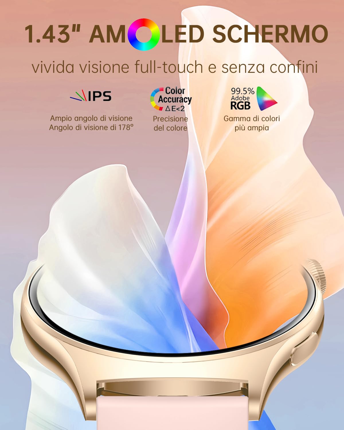 Smartwatch Donna con Chiamate 3 Cinturini Orologio Donna 1,43" AMOLED Schermo Smart Watch Android iOS Contapassi Frequenza Cardiaca Sonno SpO2 100+ Sportivo Assistente Vocale