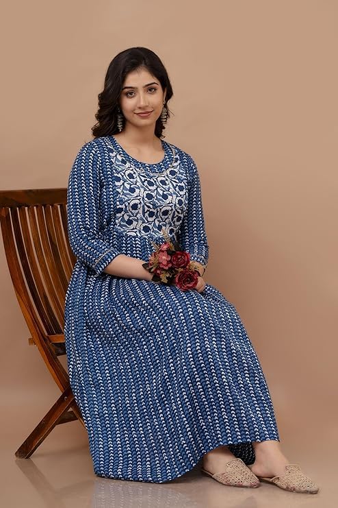 Image of Maternity Feeding Anarkali Kurti Dress for Women | Cotton Nursing Kurta with Both Side Zippers | Pregnancy & Nursing Wear | Comfortable Ethnic