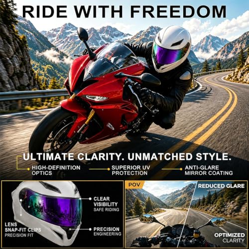 Image of PSLER Shatterproof Helmet Visor for K1 K1S K3SV K5 K5S,(Film&Deep Purple) | Impact-Resistant ,UV400 Protection, Motorcycle Tinted Face Shield for K1 K1S K3SV K5 K5S ,Visor Replacement