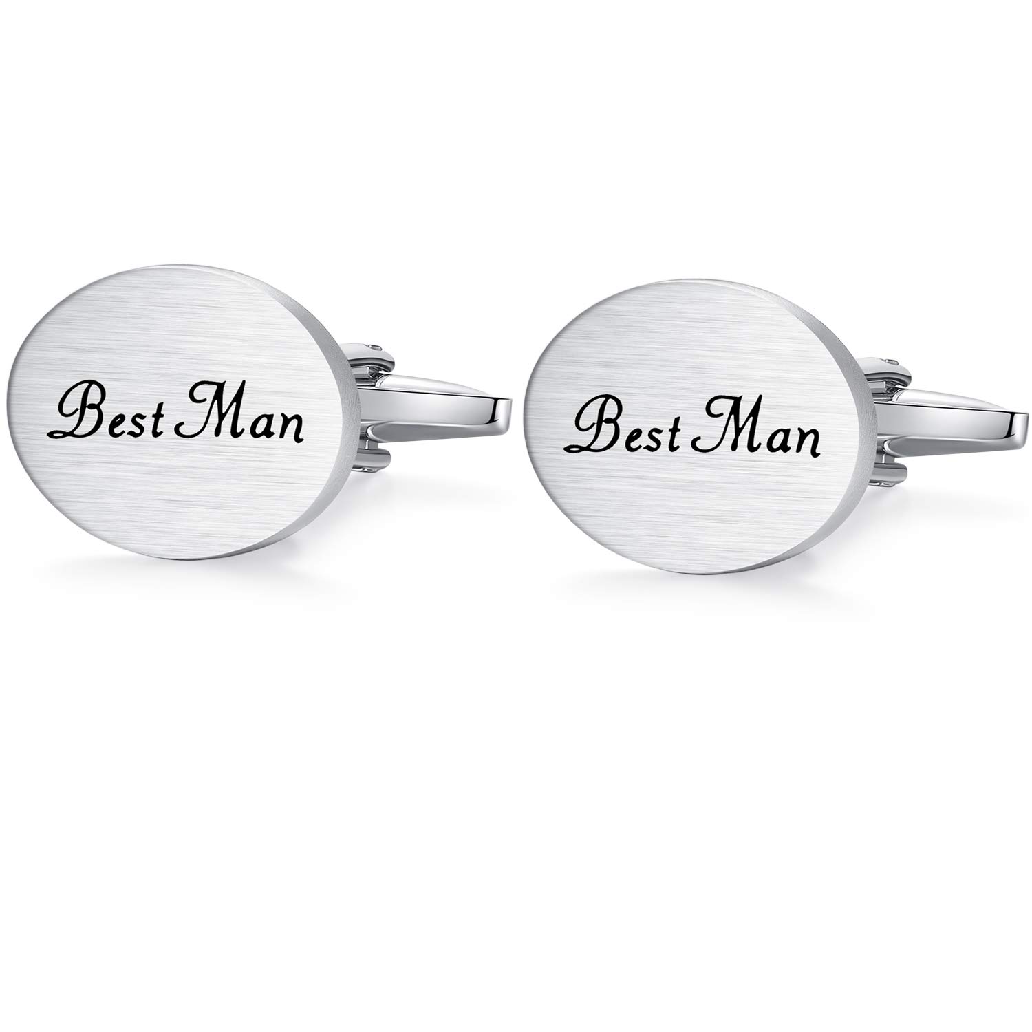 HONEY BEAR Gemelos de Boda para la Camisa de los Hombres Regalo de Matrimonio, Acero Inoxidable Oval, Blanco