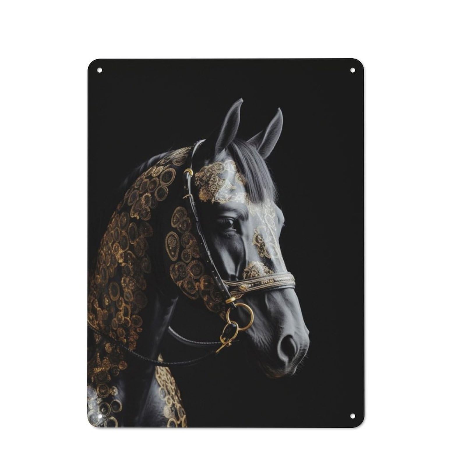 Junmoney Black And Gold Horse For Garden Room Or Summerhouse, Retro Tin Sign 40X30cm, Suited To Wall Displays In Garden Rooms And Summerhouses