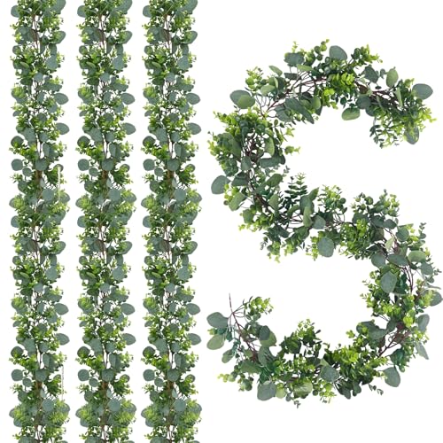 JPSOR 4pcs 26.4ft Artificial Eucalyptus Garland Greenery Garland Fake Eucalyptus Leaves for Wedding Arch Farmhouse Mantle Table Runner Centerpiece Home Party Christmas