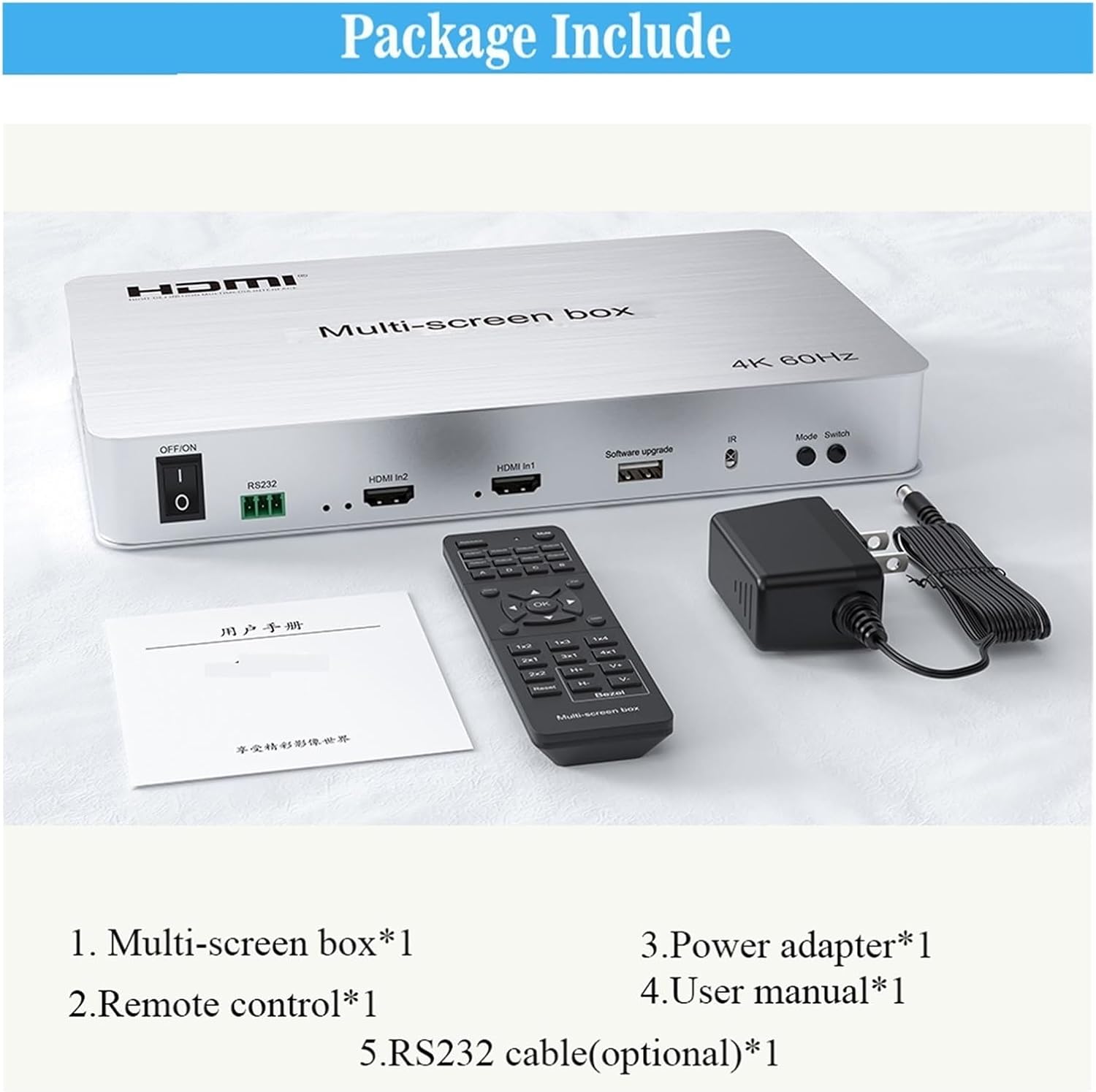 4K HDMI Multiviewer Switch Support 2x2 Splicing Quad Multi Viewer Seamless Switcher 3.5mm Audio Output Support with Remote(with EU Plug)