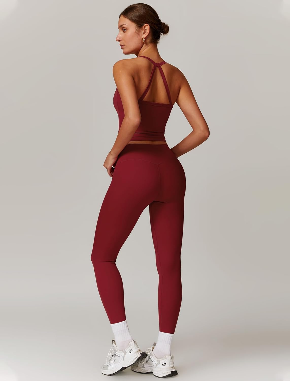 Womens Workout Sets Two Piece Cross Back Tank Top Matching High Waist Leggings Sets Gym Outfits Work Out Clothes - Image 3