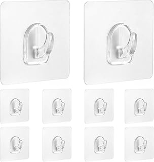 KALIONE 10Pcs Adhesive Wall Hooks, Self Adhesive Hooks, Plastic Hooks Adhesive Hooks for Shower, Clear Hooks, Heavy Duty Hook for Bathroom, Transparent Adhesive Hooks(Transparent)