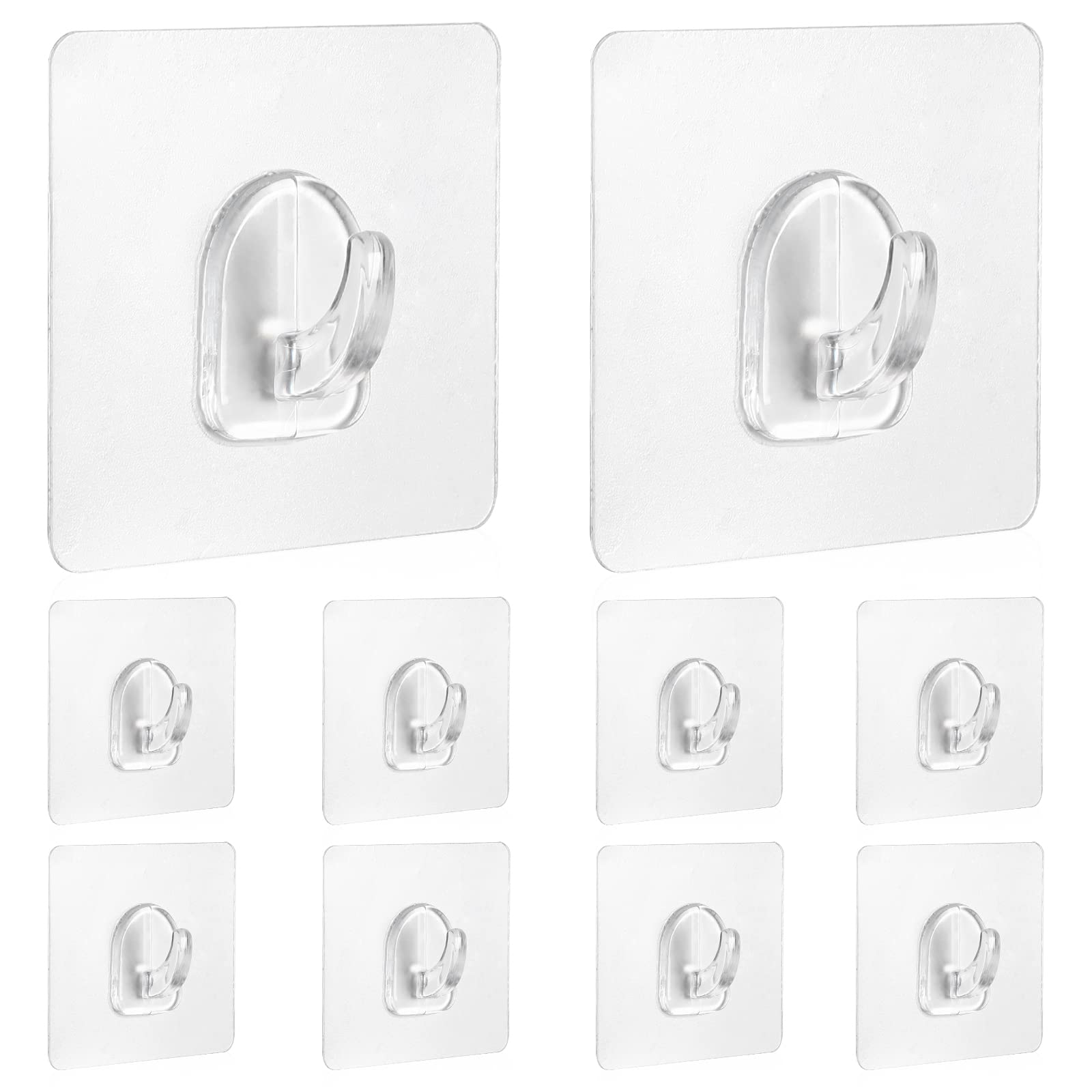 KALIONE 10Pcs Adhesive Wall Hooks, Self Adhesive Hooks, Plastic Hooks Adhesive Hooks for Shower, Clear Hooks, Heavy Duty Hook for Bathroom, Transparent Adhesive Hooks(Transparent)