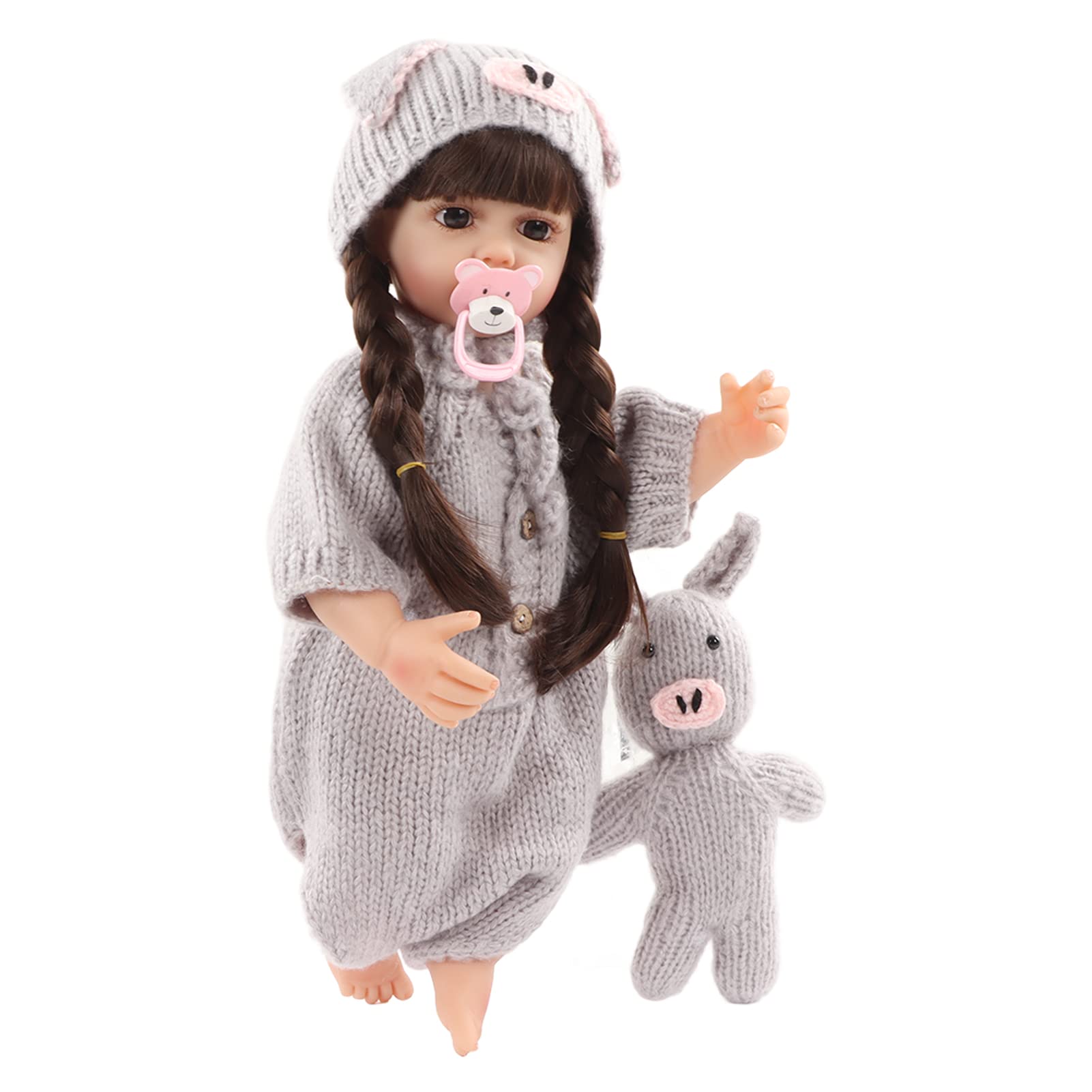 22 Zoll lebensechte Neugeborene Babypuppe, Ganzkörper-Silikon, handgefertigt, realistisches Babypuppen-Set mit Schnuller, Milchflasche, Schuhen für Rollenspiele, Sammlerstück,