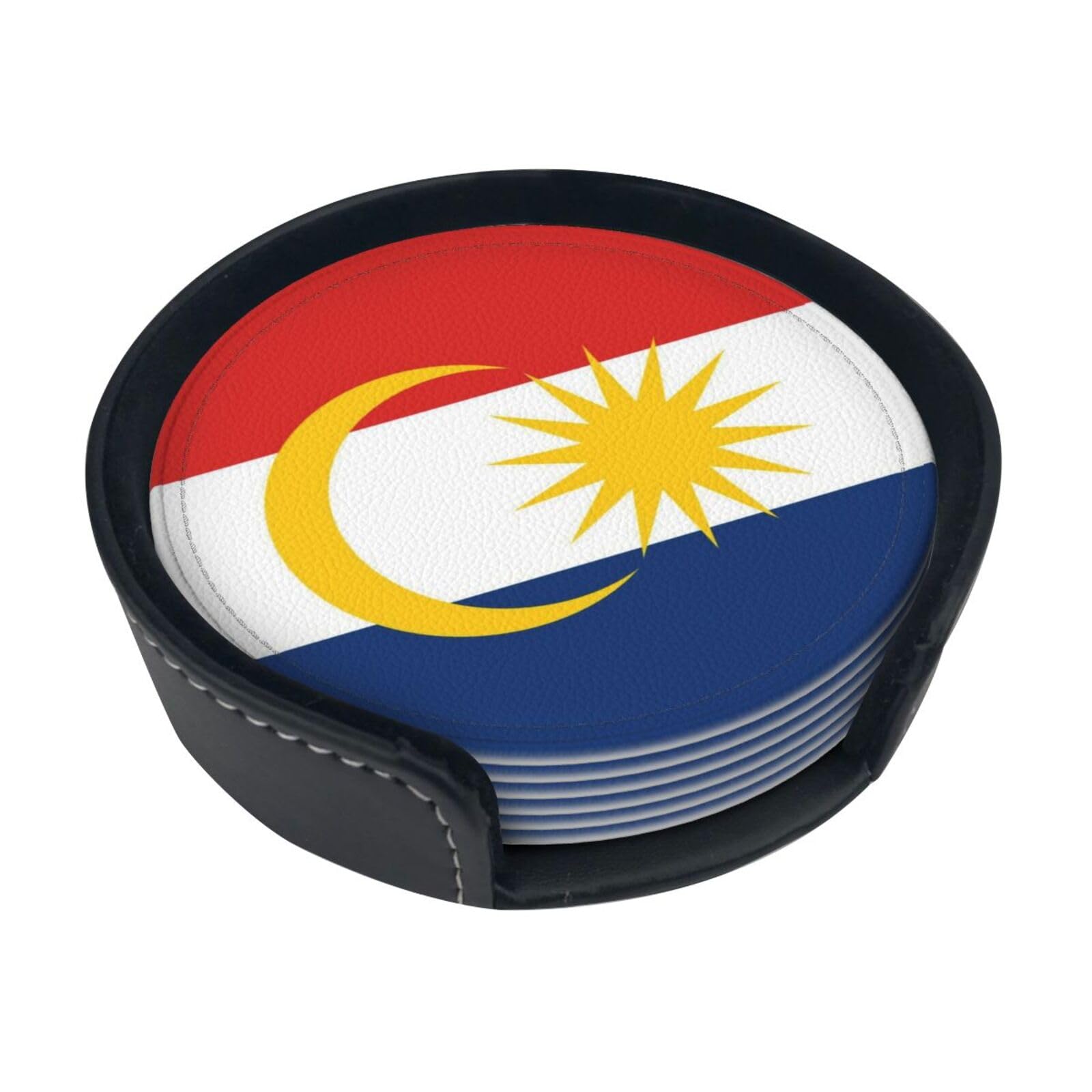Labuan flag Leather Coasters-Set of 6 with Storage Holder