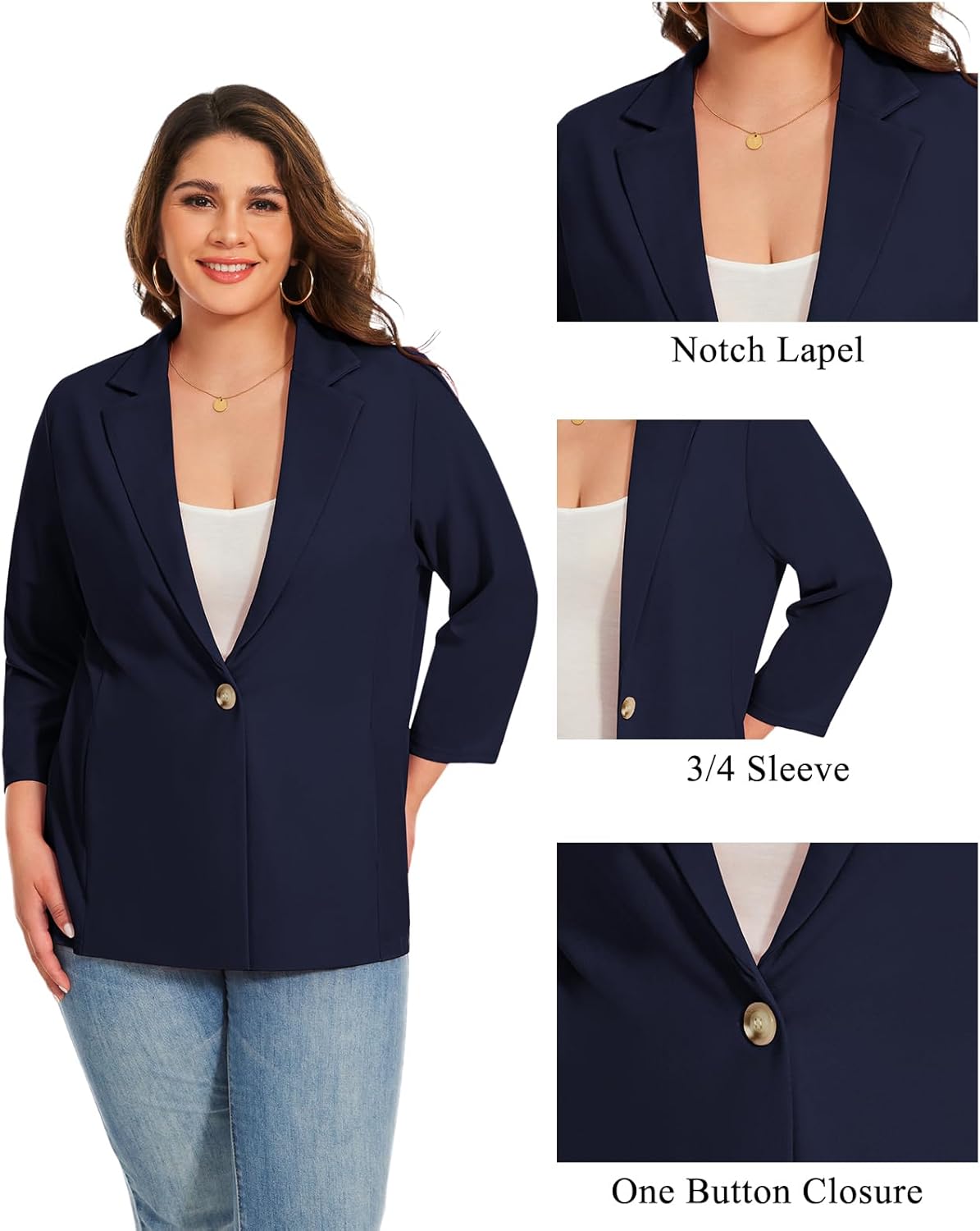 MINTLIMIT Womens Plus Size Blazer 3/4 Sleeve Notch Lapel Casual Work Blazers One Button Open Front Pockets Jackets (XL-5XL)