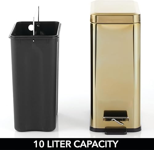 Miniatura 4 de mDesign - Cubo de basura de 2,6 galones de perfil delgado con escalón de metal, papelera, contenedor de basura, baño, tocador, dormitorio, cocina,