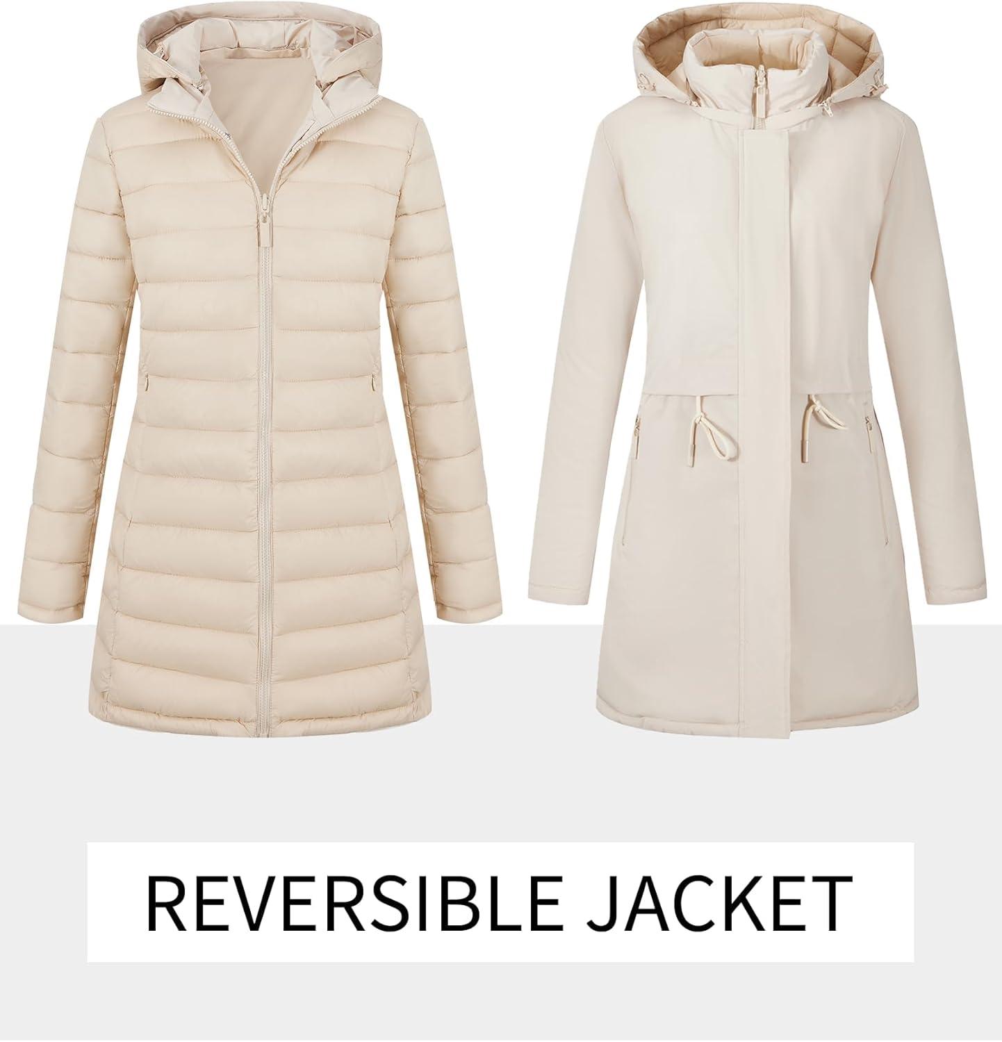 Bellivera Women Puffer Jacket Reversible Spring and Winter Fashion Warm Quilted Long Hooded Padded Bubble Coat - Image 3