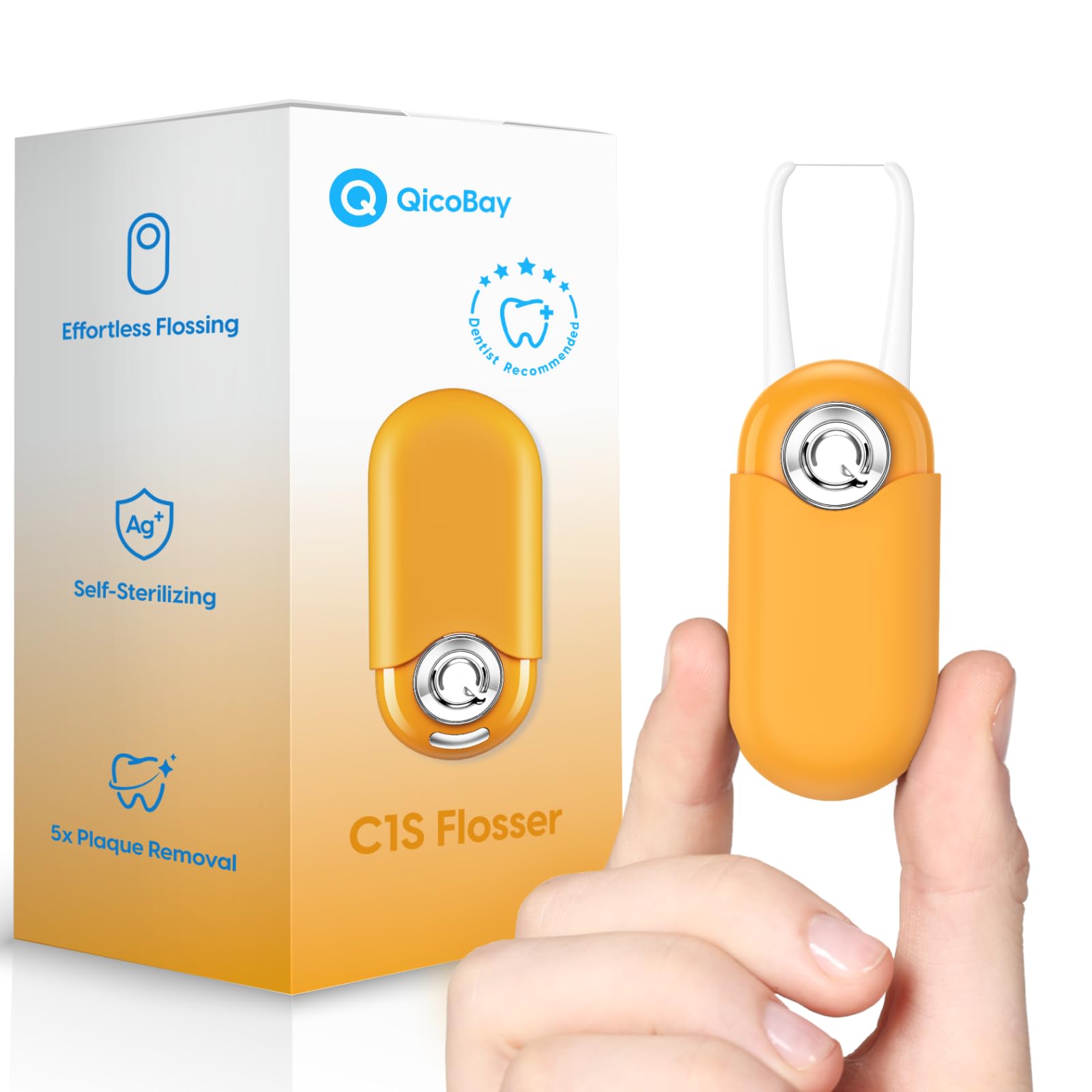 QicoBay UpFlosser C1S Reusable Auto-Restringing Flosser with Replaceable Floss Capsule, Quick & Deep Clean, Portable On-The-Go Flosser, Recyclable